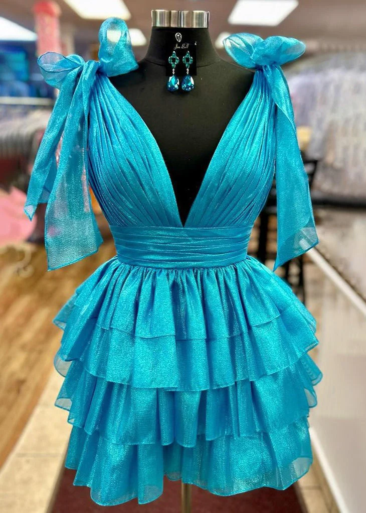 Trendy A-Line Tiered Homecoming Dress with Bow