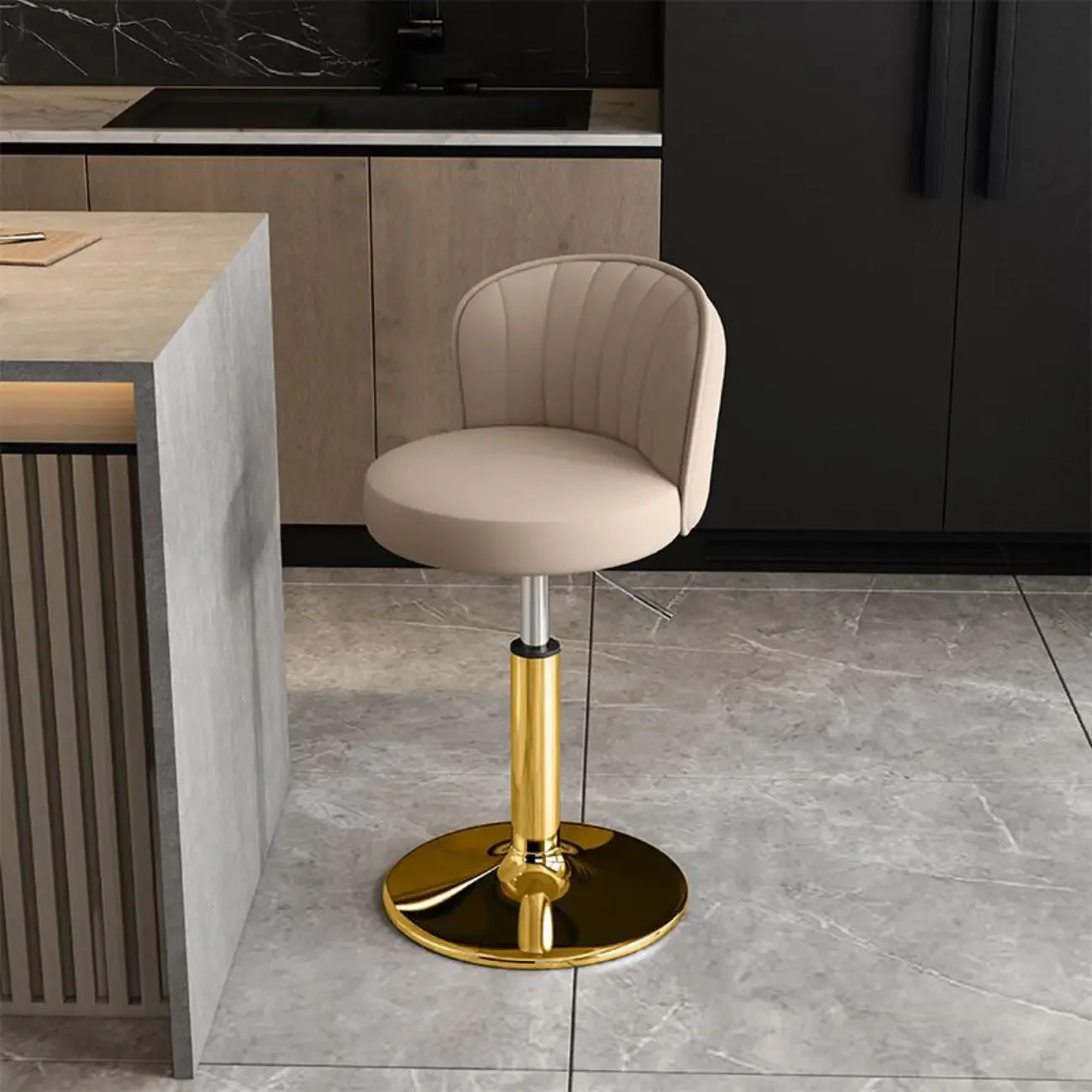 Modern Leather Adjustable Swivel Bar Stools with Back