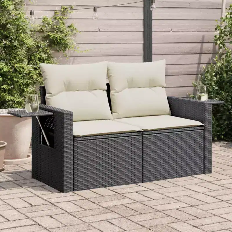vidaXL Garden Sofa Black, Cream White