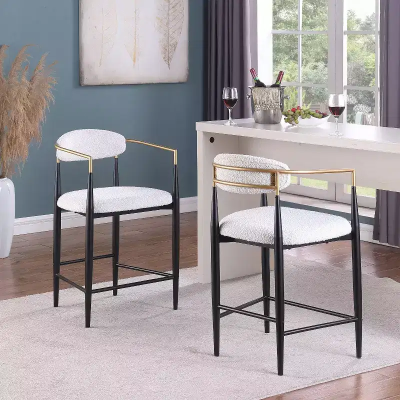 Christopher Knight Home Set of 2 25" Liam Modern Upholstered Iron Counter Height Barstools Beige/Black
