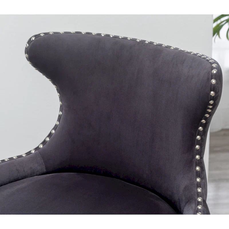 Gray 23  Polyester Upholstered Accent Chair with Rubberwood Legs