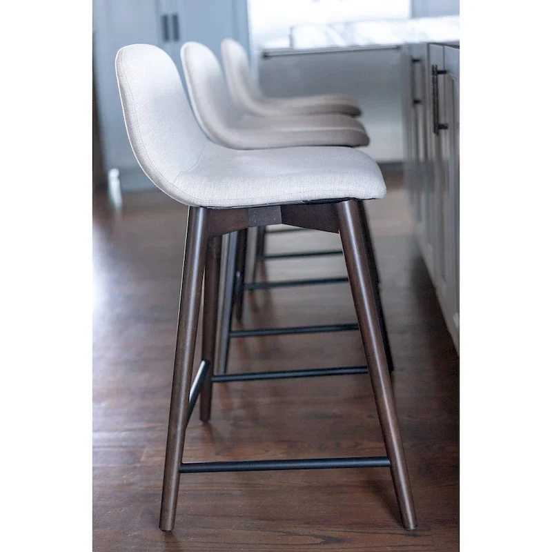 Upholstered Solid Wood Counter Stool With Footrest by