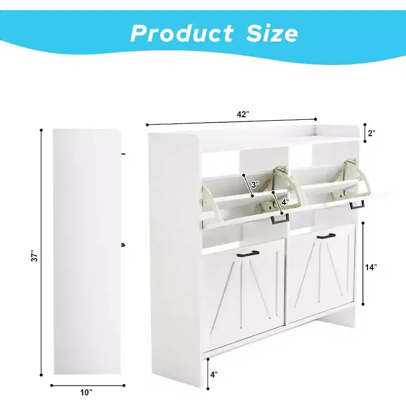 Zevemomo White Shoe Cabinet with 4 Flip Drawers, Hidden Shoe Rack with Adjustable Shelf for Entryway, Hallway, Living Room