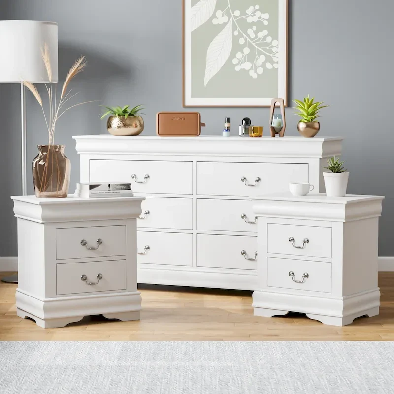 Furniture of America Devi Traditional 3-Piece Solid Wood Nightstand and Dresser Set