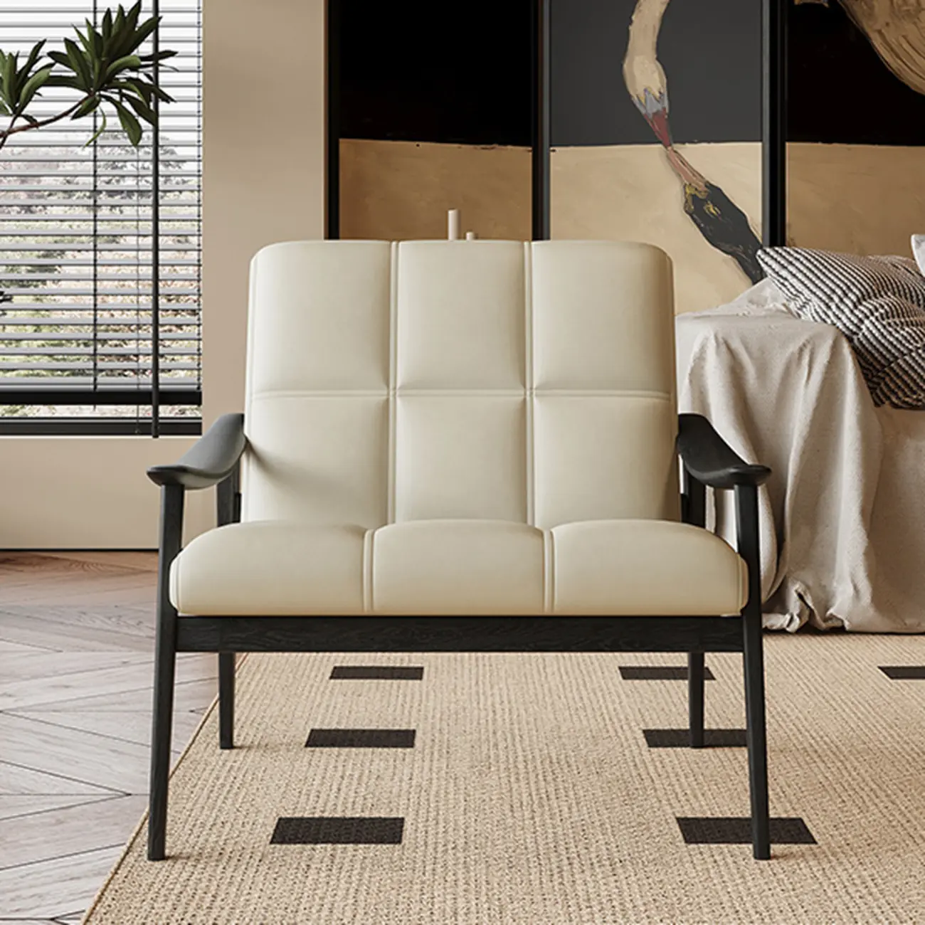 Elegant Genuine/Nappa Leather Mid-Back Accent Chair