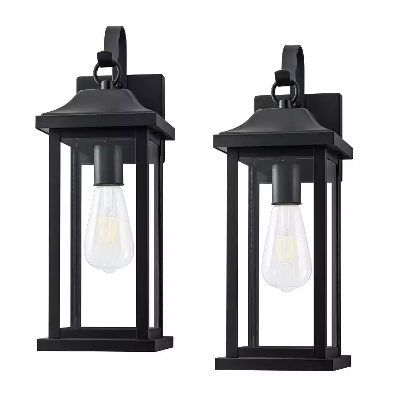 C Cattleya 2 Pack Matte Black Outdoor Wall Lights With Clear Tempered Glass