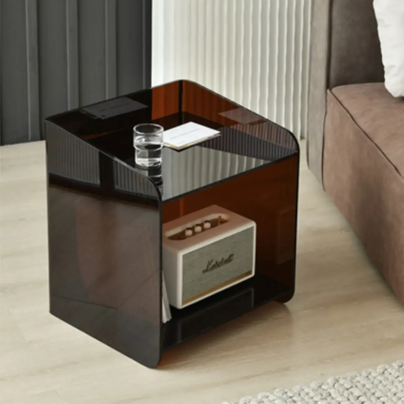 Bedroom Tan Acrylic Open Storage Small Nightstand
