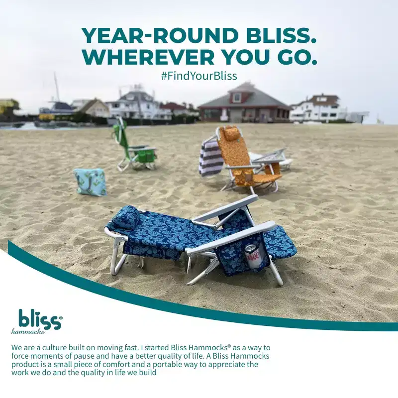 Bliss Hammocks Folding Beach Chair Recliner with Detachable Cooler