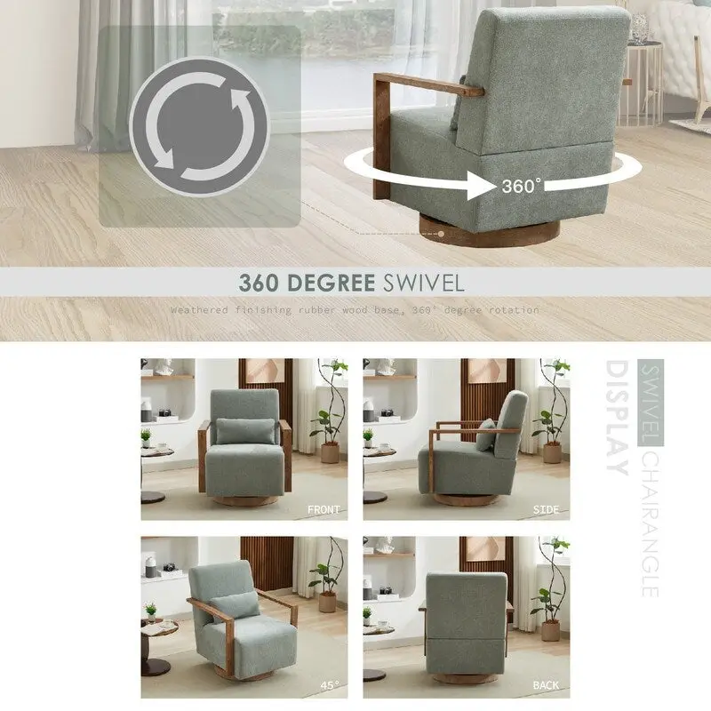 360 Degree Swivel Accent Chair with Solid Wood Armrest and Base
