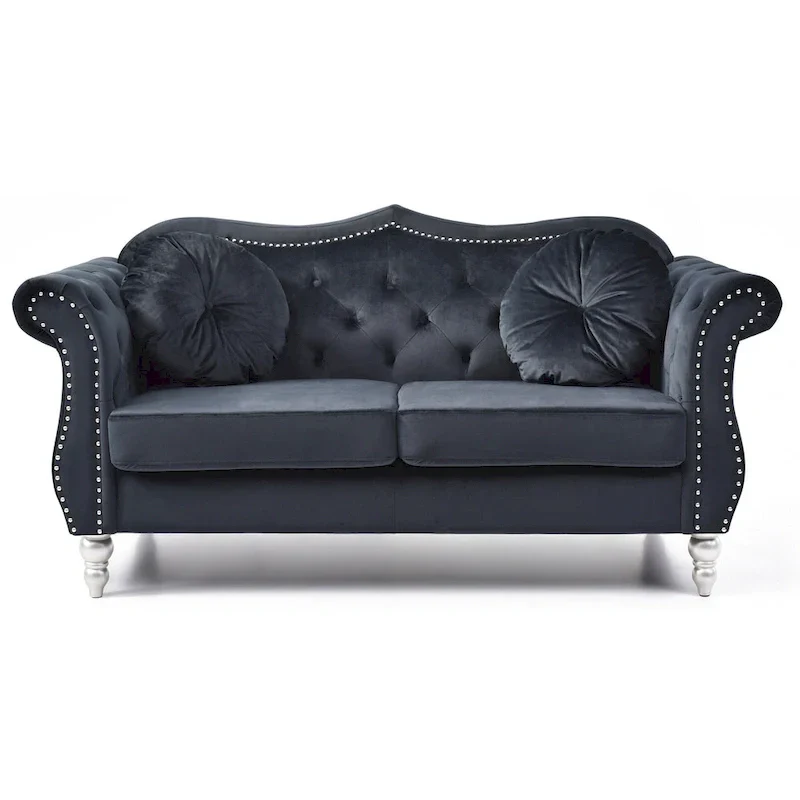 Hollywood 68 in. Velvet Chesterfield Loveseat with 2-Throw Pillow - 68L x 35W x 34H