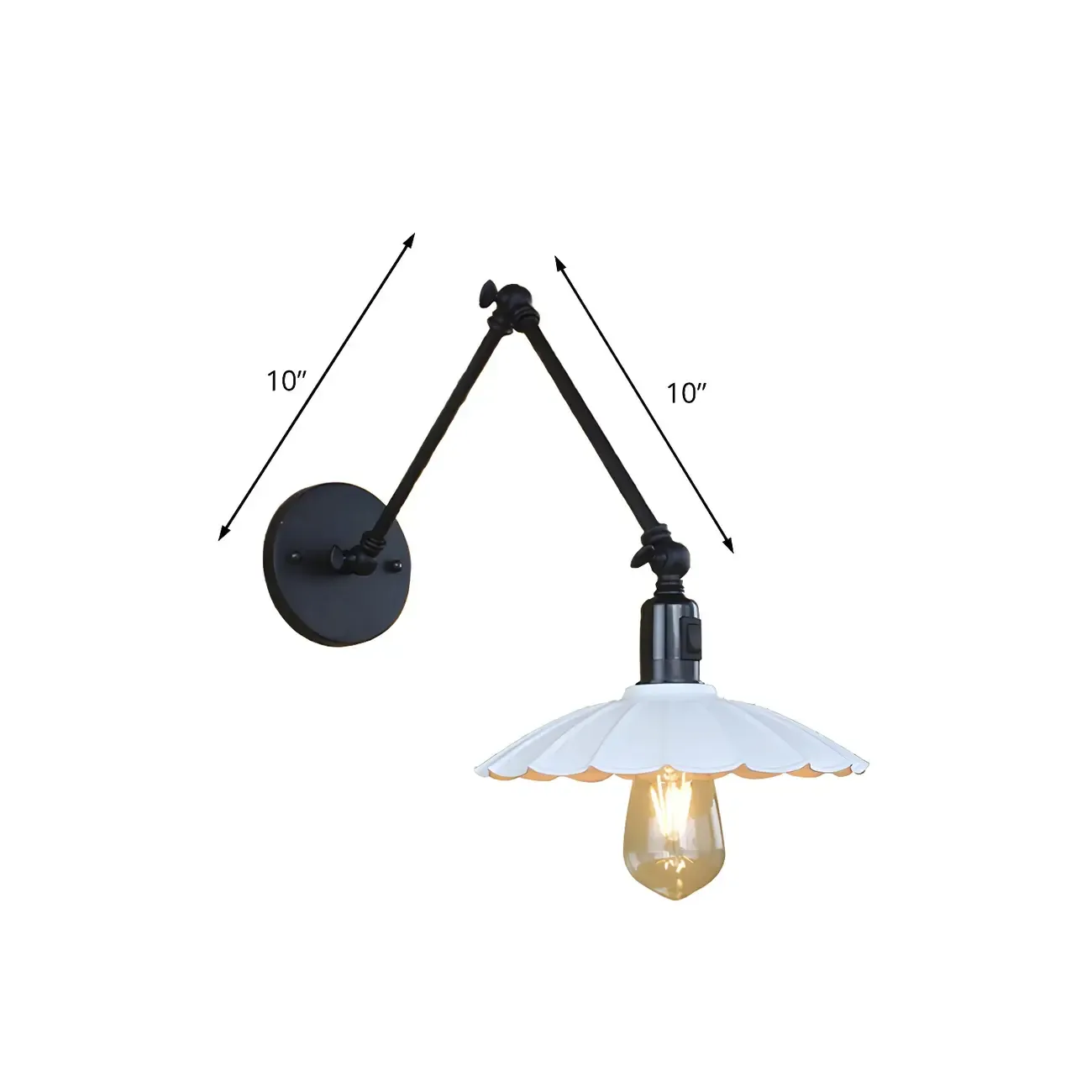 Metal Black Swing Arm Wall Light with Scalloped Shade