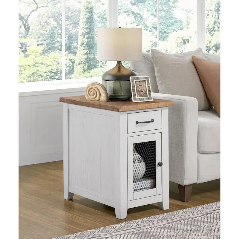 Rustic Solid Wood Chairside End Table with Hidden Charging Station