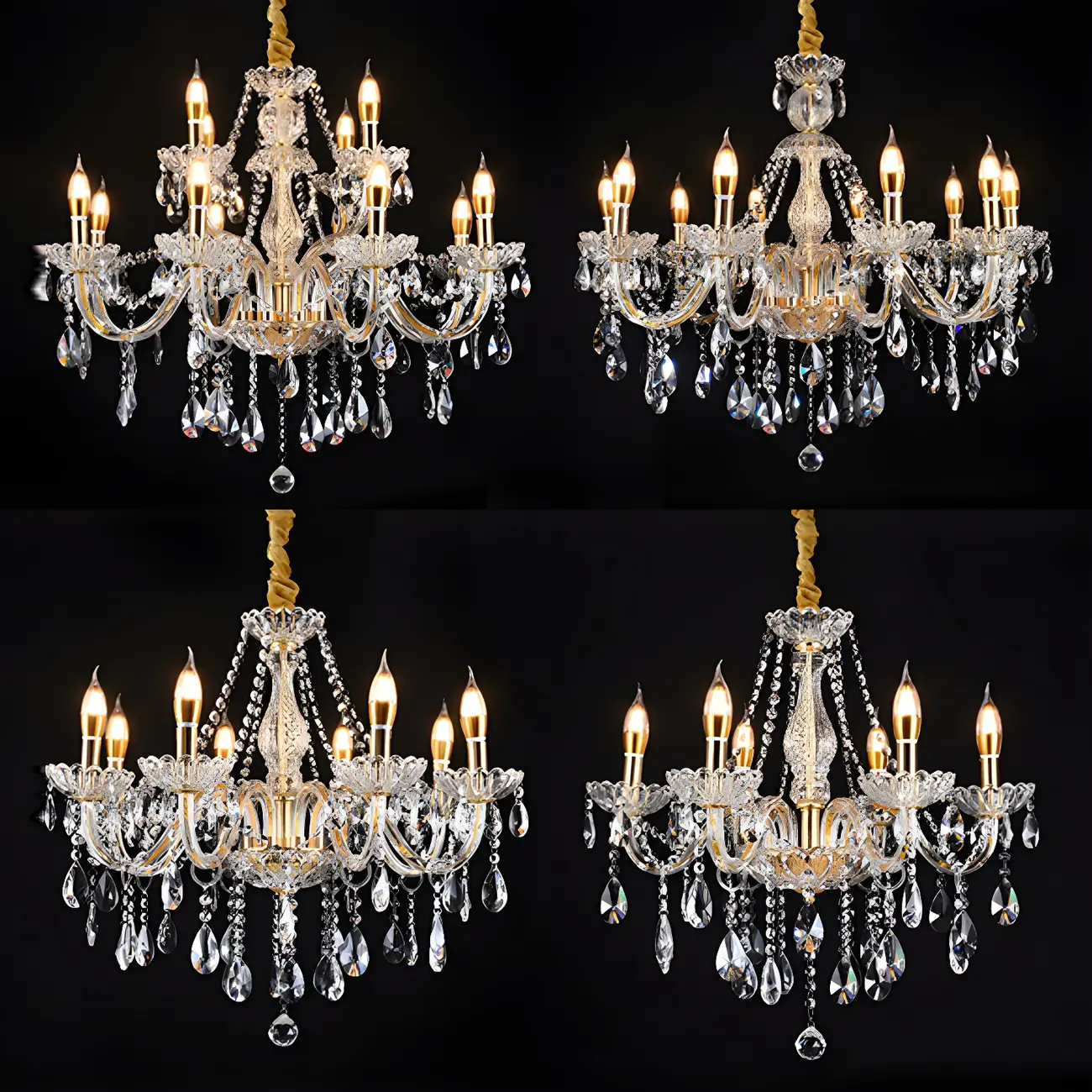 Mid-Century Crystal Candlestick Adjustable Chandelier