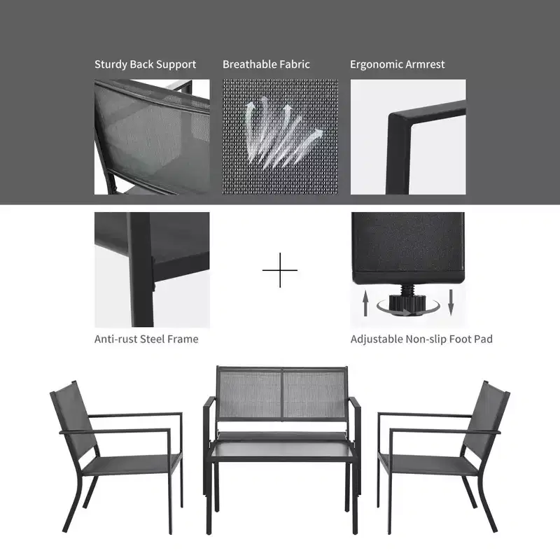 Costway 4 PCS Patio Furniture Set Sofa Coffee Table Steel Frame Garden