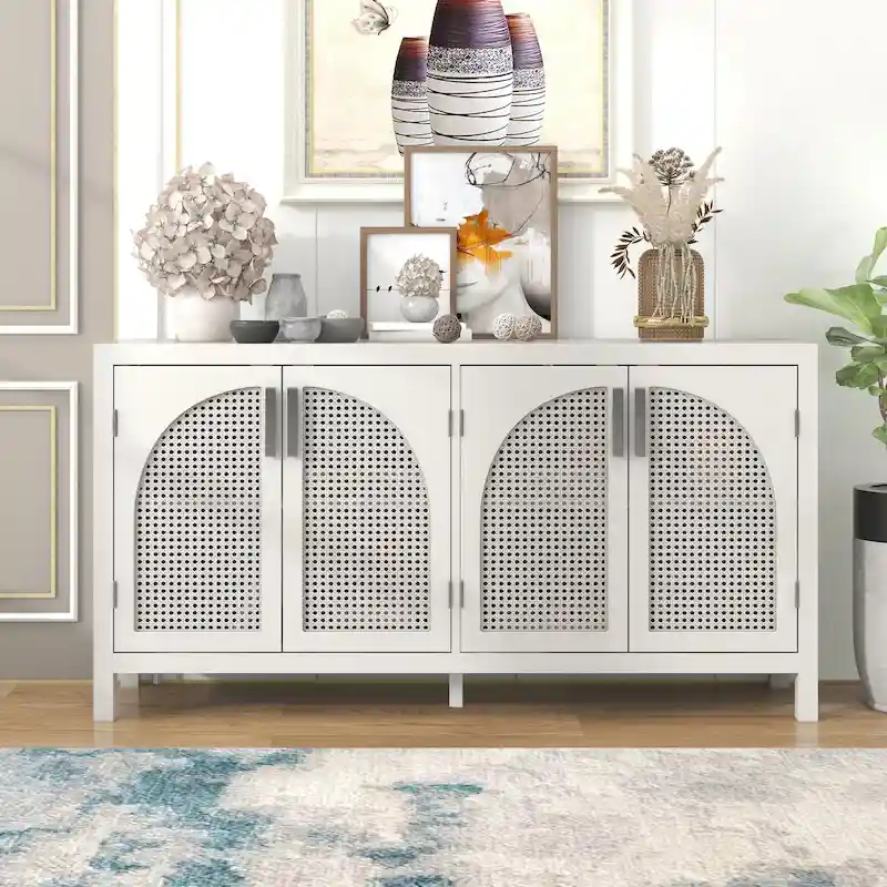 Large Storage Space Sideboard with Artificial Rattan Door - N/A