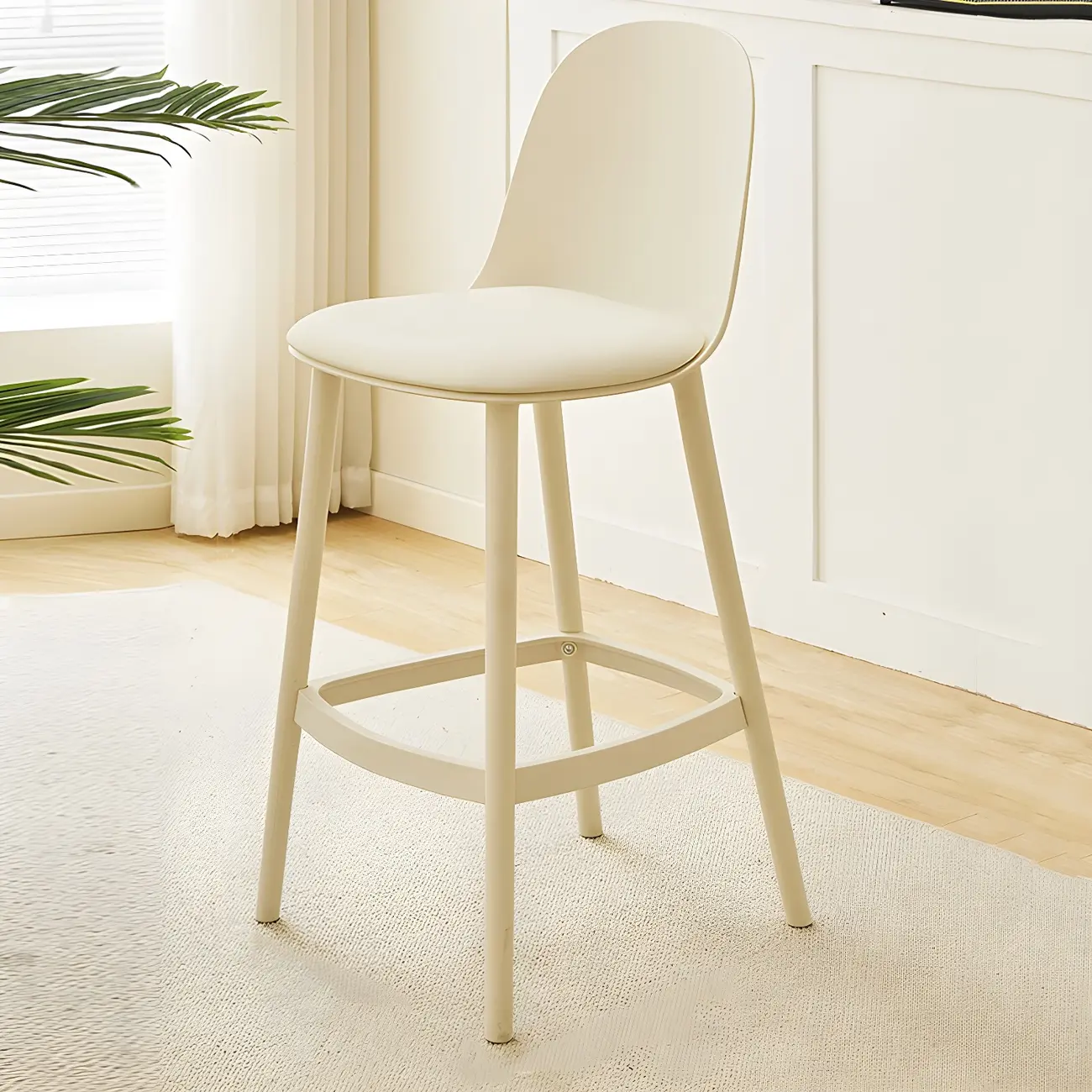 Modern Plastic Upholstered Bar Stool with Footrest
