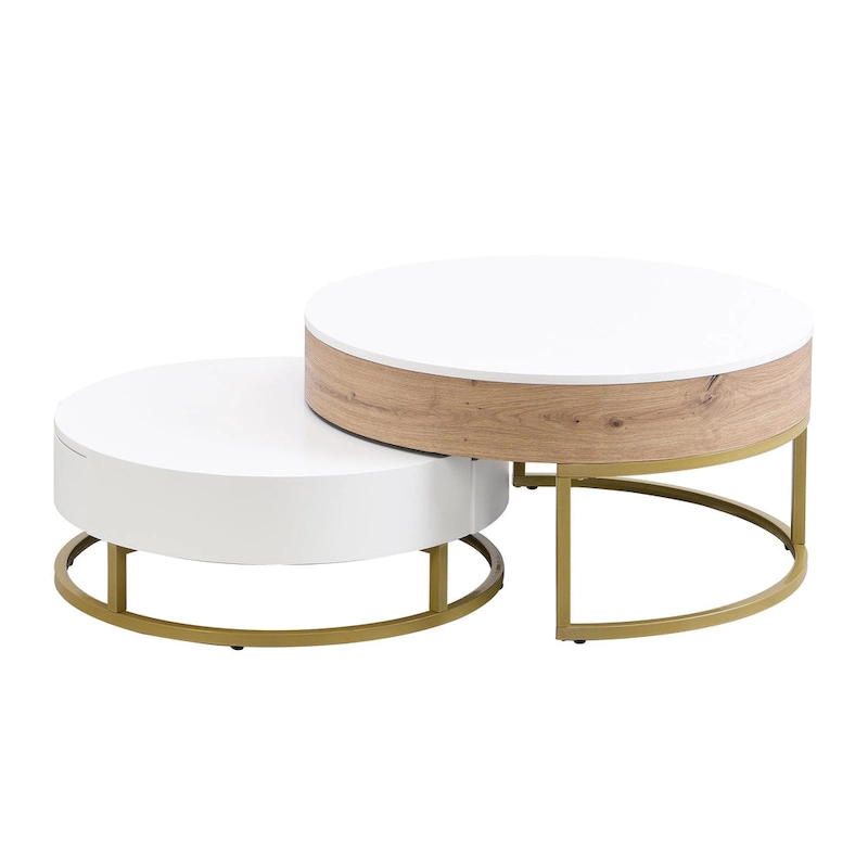Modern Round Lift-top Nesting Coffee Tables with 2 Drawers