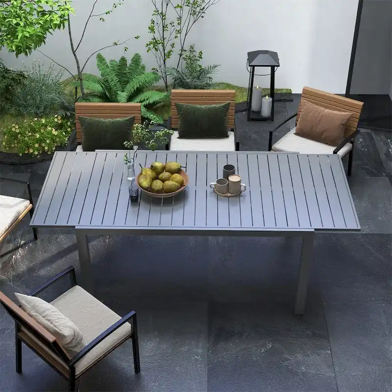 Outsunny Expandable Patio Table,Rectangle Dining Table for 6-8 People