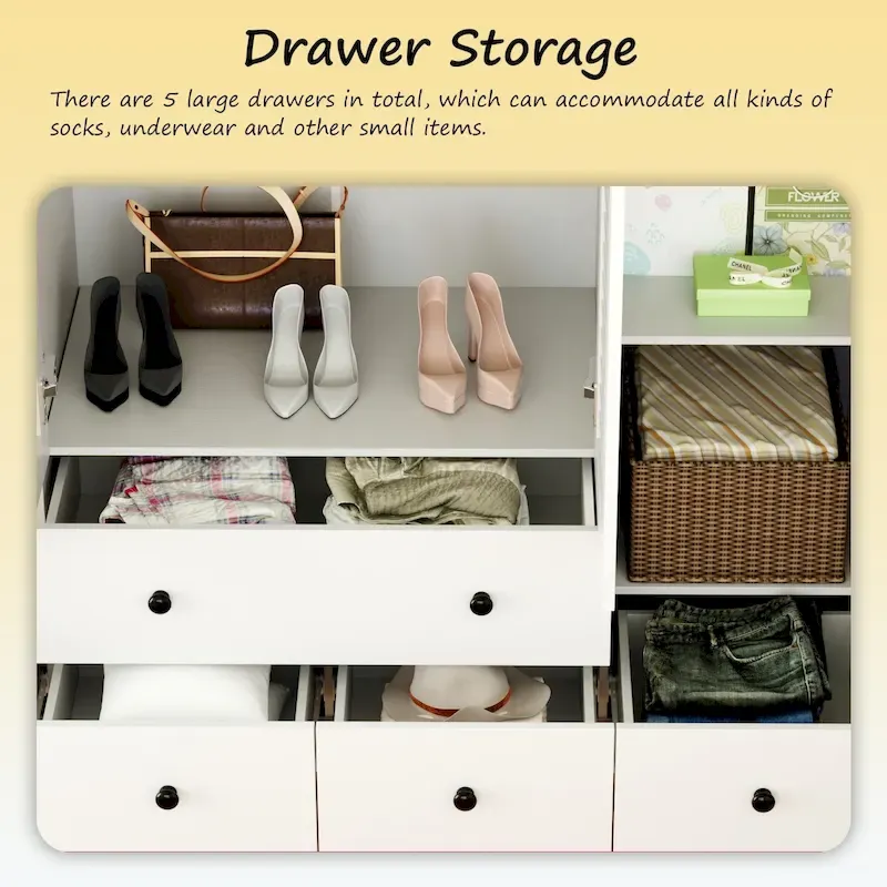 Wardrobe Armoire Closet 59W Large Freestanding Wardrobe Cabinet White