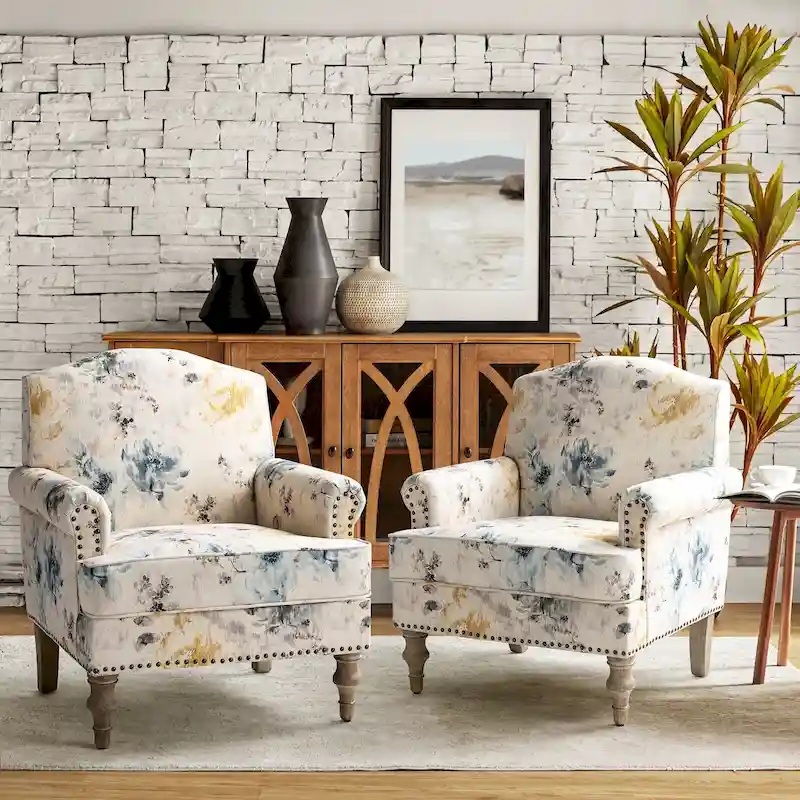 Yahweh Farmhouse Nailhead Armchair with Rolled Arms by HULALA HOME(Set of 2)