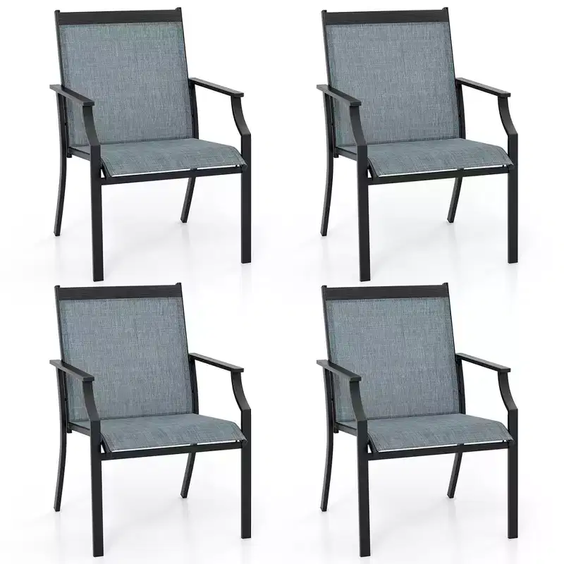 Costway Set of 4 Patio Dining Chairs Outdoor Armchairs w/ Sturdy Metal Frame