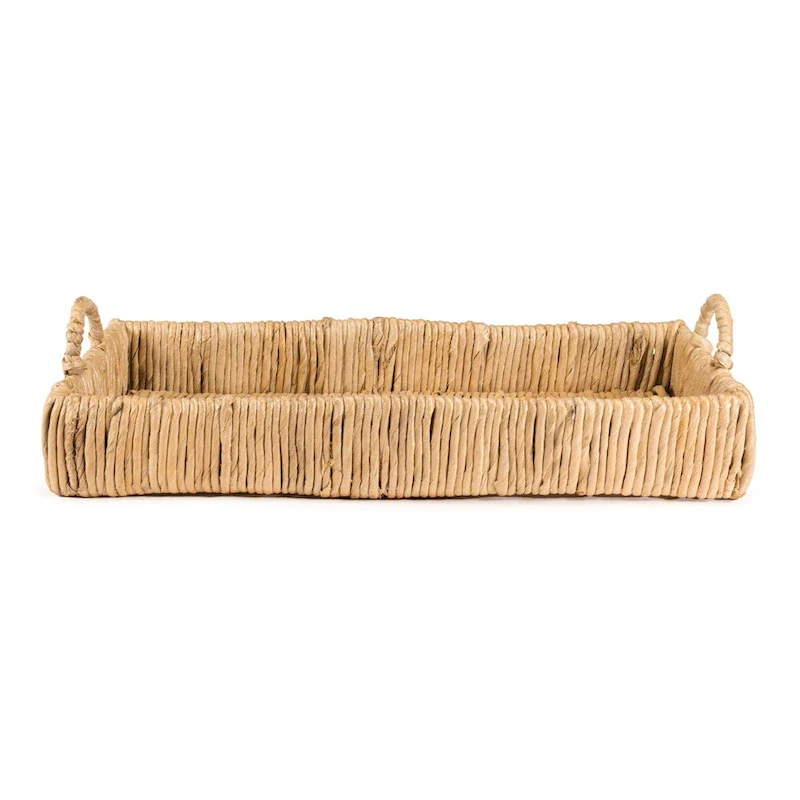 happimess Anika 22.5  Traditional Southwestern Hand-Woven Abaca Tray with Handles, Natural