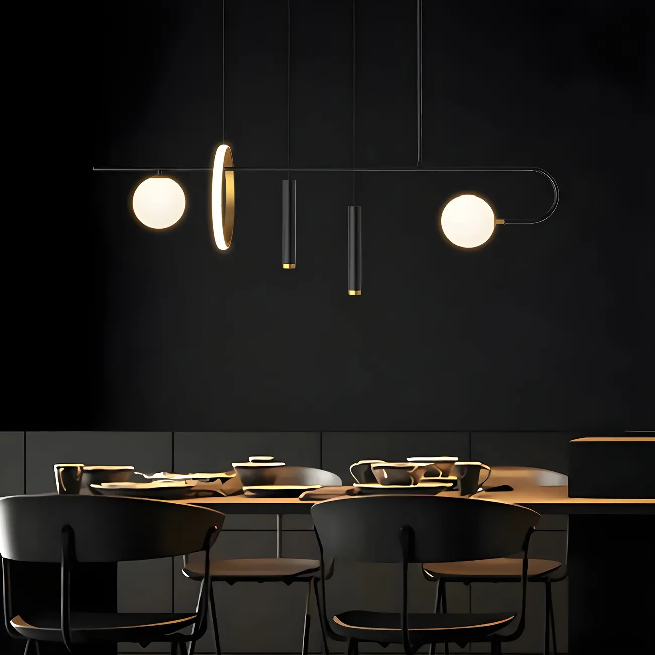 Modern Black LED Linear Kitchen Island Chandelier