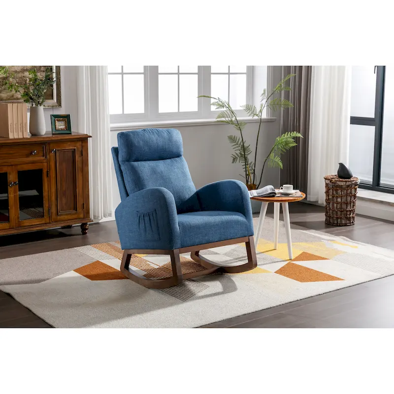 Modern 27  Upholstered Rocking Chair with Wood Legs and Side Pocket