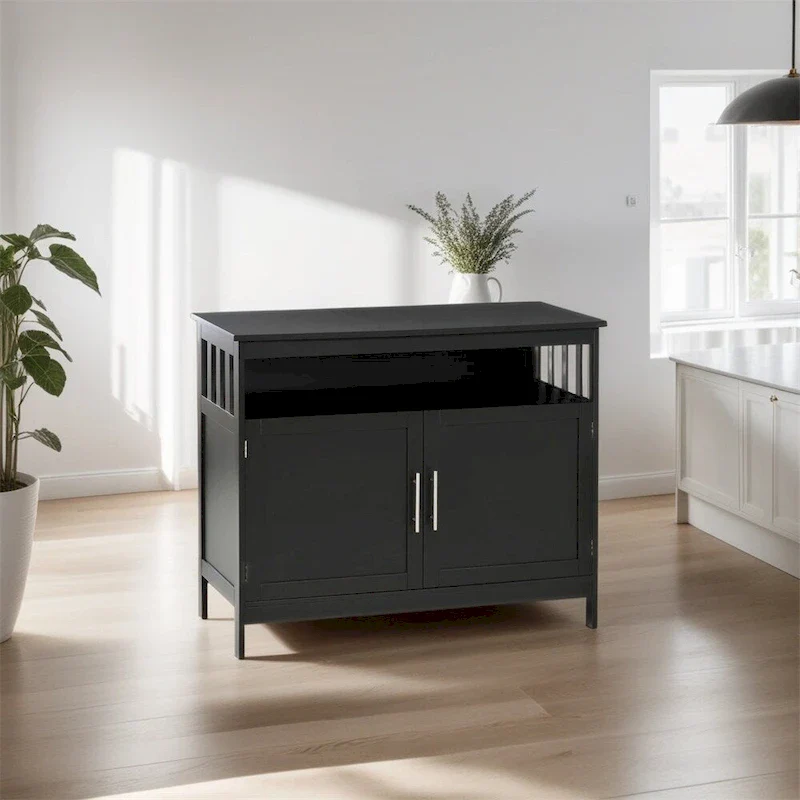 Black Wood Buffet Cabinet with Open Shelf and Magnet Door, Single