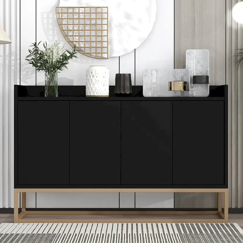 Black / Navy / White 4-Door Push-Open Sideboard Buffet Cabinet, 2-Person Assembly, 47.2