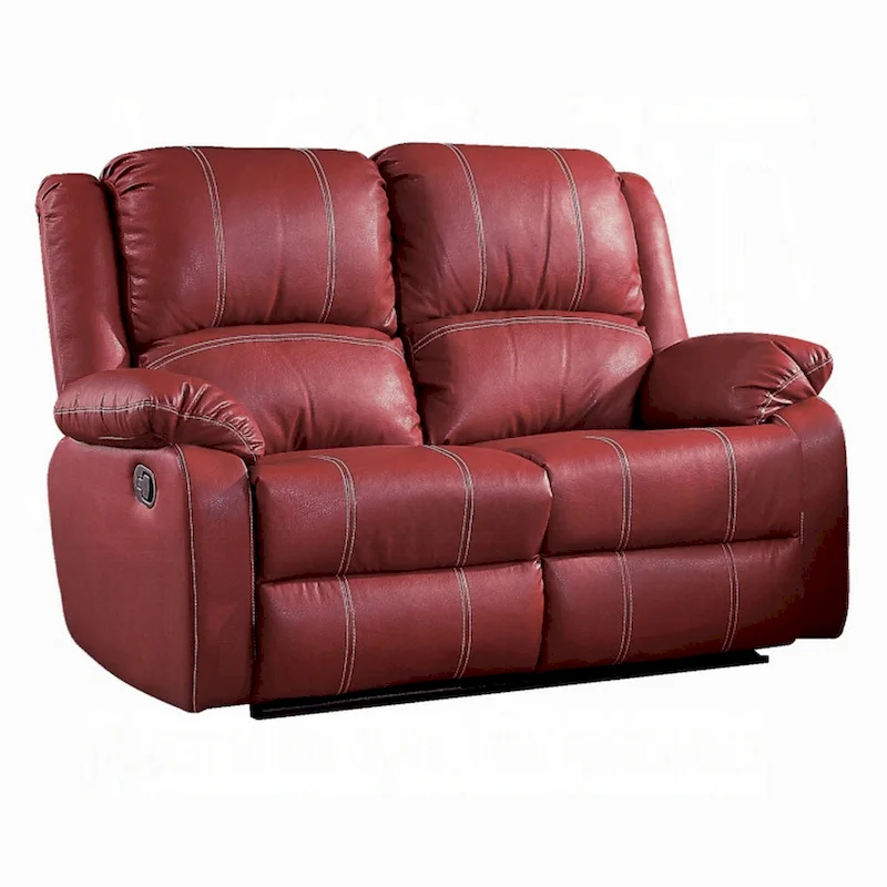 Zuru Motion Manual Recliner Loveseat, Pillow Top, Red Faux Leather
