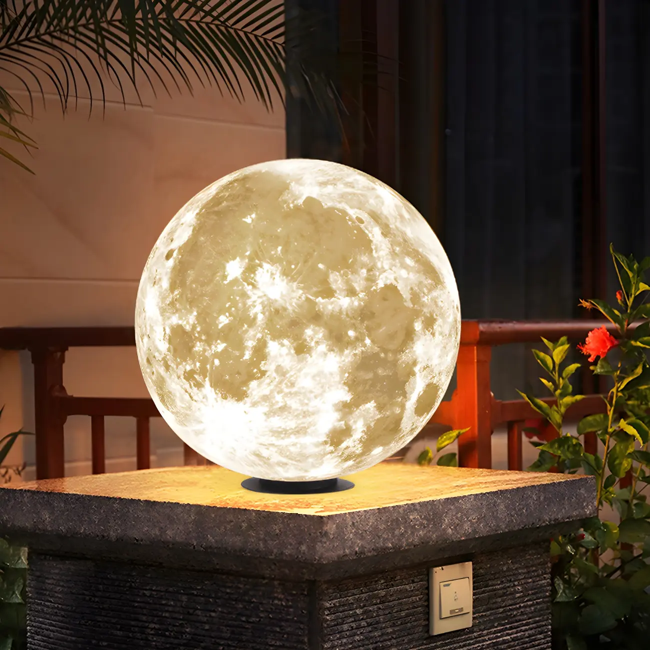 White Resin Moon-Shaped Post Cap Light