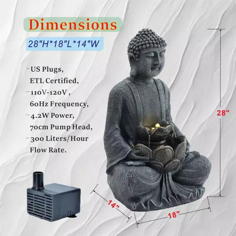 GDFStudio Noel Zen-Style 28 2-Tier Meditating Buddha Water Fountain with Pump