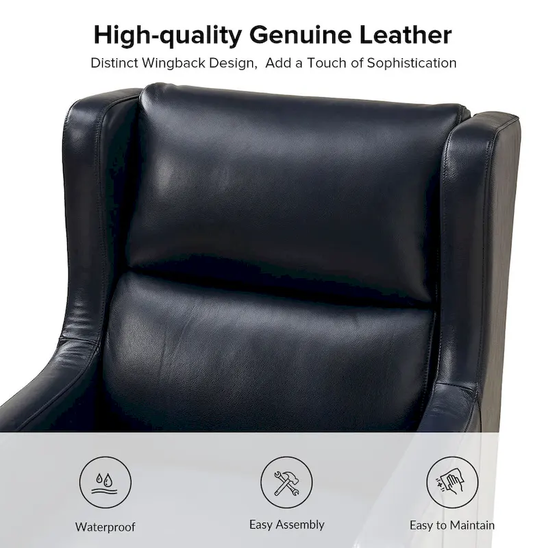 Genuine Leather Wingback Armchair with Lumbar Pillow