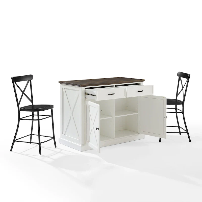 Clifton Kitchen Island W/Camille Stools - 50d x 47.75w x 36.25h