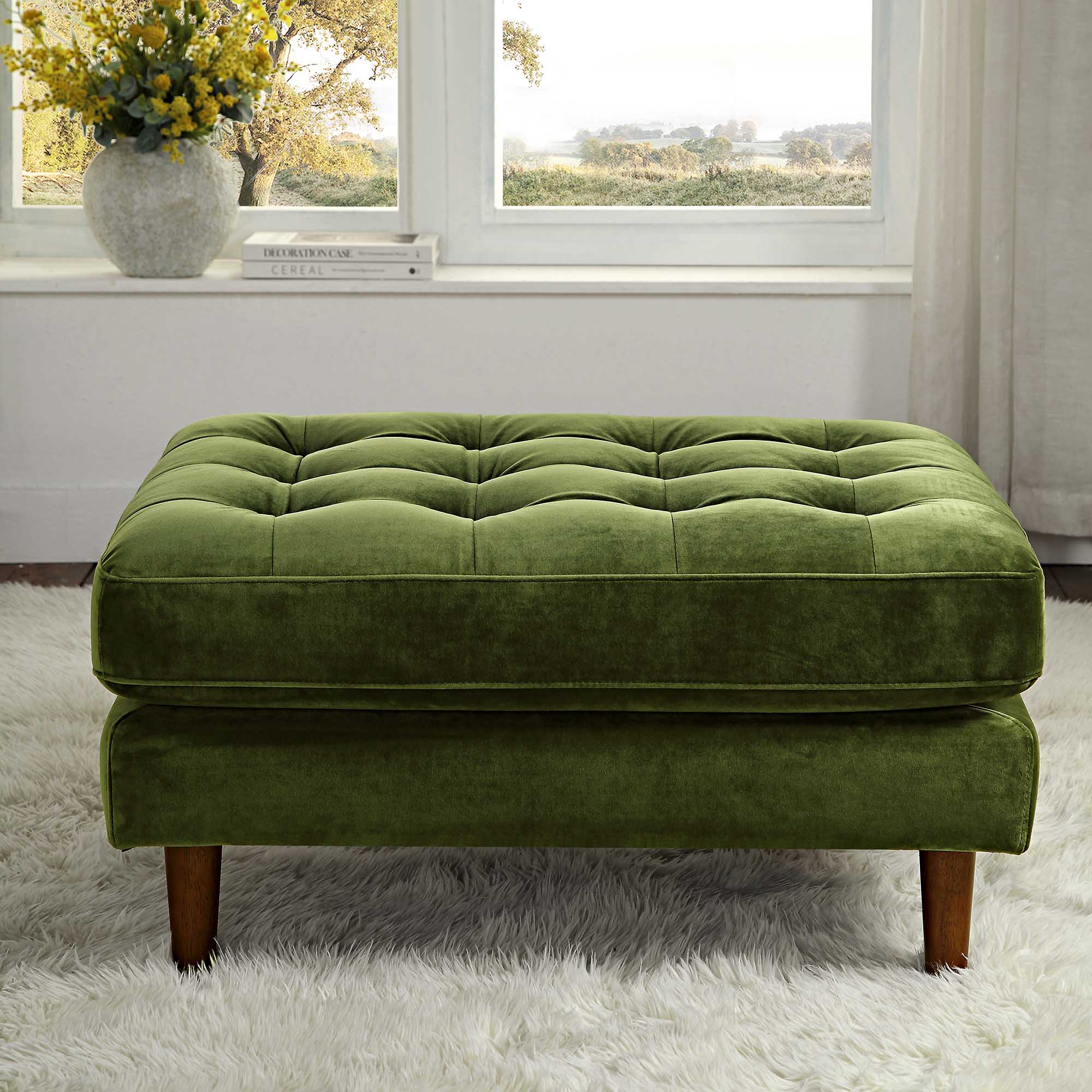Ottoman, Moss Green Velvet