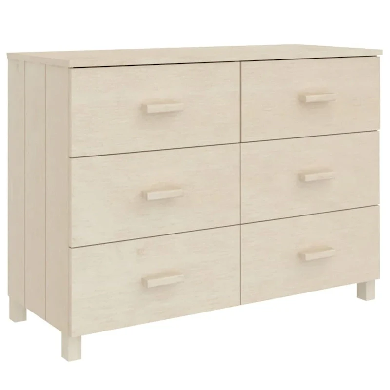 Solid Pine Wood Sideboard Buffet with 6 Smooth Sliding Drawers — 44.5