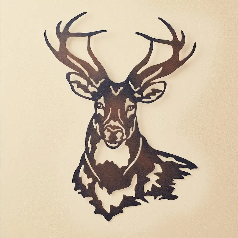 Deer Metal Wall Art Sculpture with Rustic Finish - 16.880 x 14.250 x 1.500