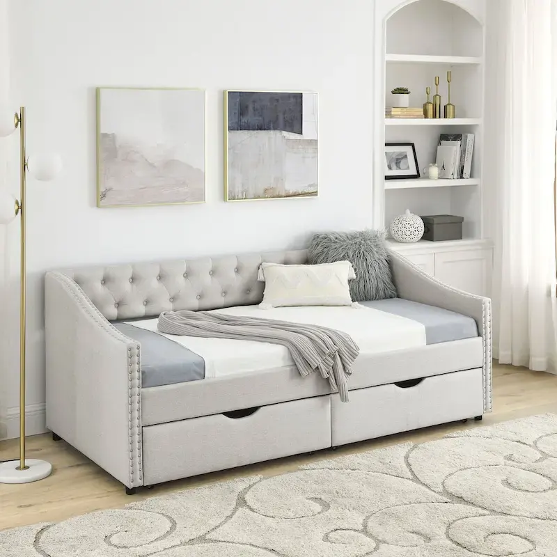 Daybed with Drawers Upholstered Tufted
