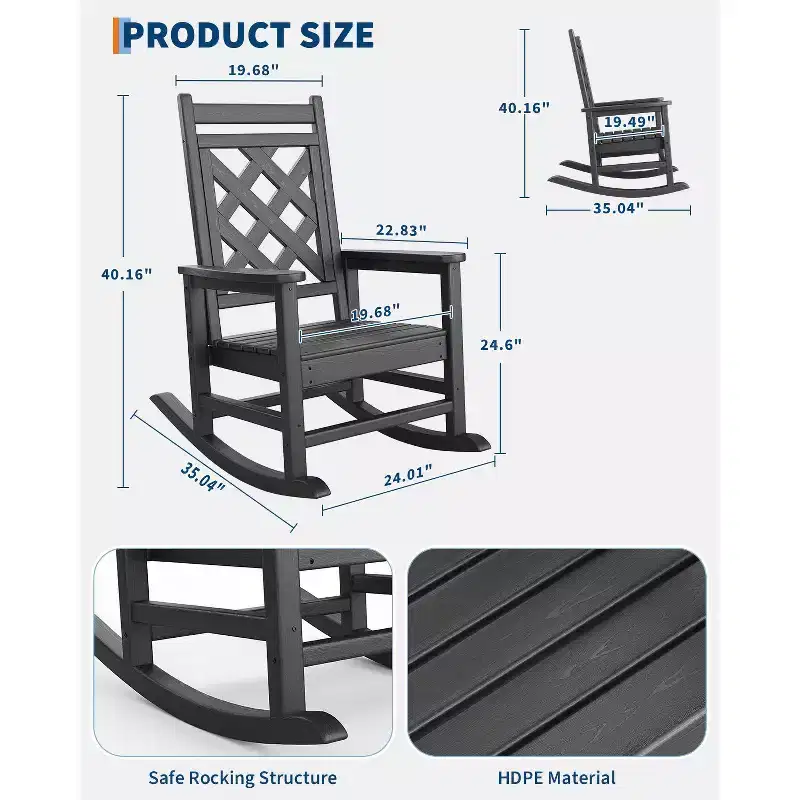 COZONY Outdoor Rocking Chair, HDPE Weather Resistant Patio Rocker with Wood Texture for Deck Pool Backyard