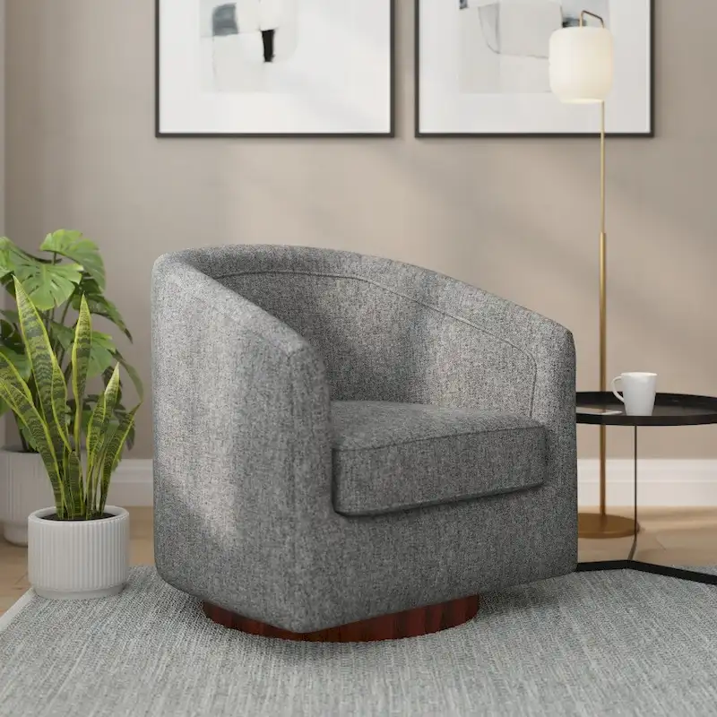 Barrel Accent Chair with 360 Swivel Vinyl Wrapped Base