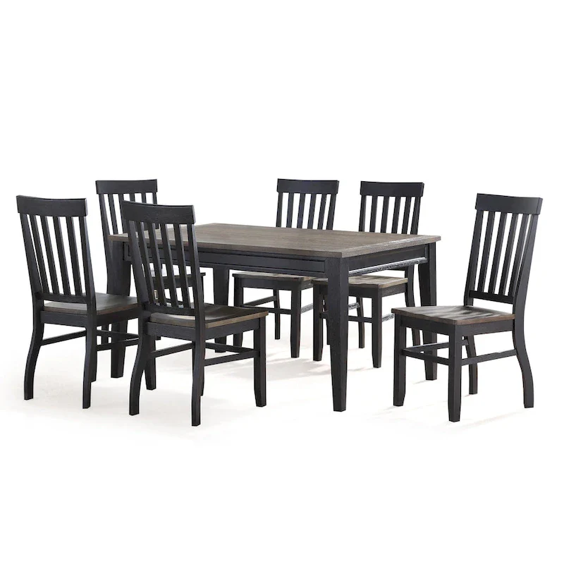 Two-Tone Ebony & Driftwood Dining Table Set – Table + 6 Chairs