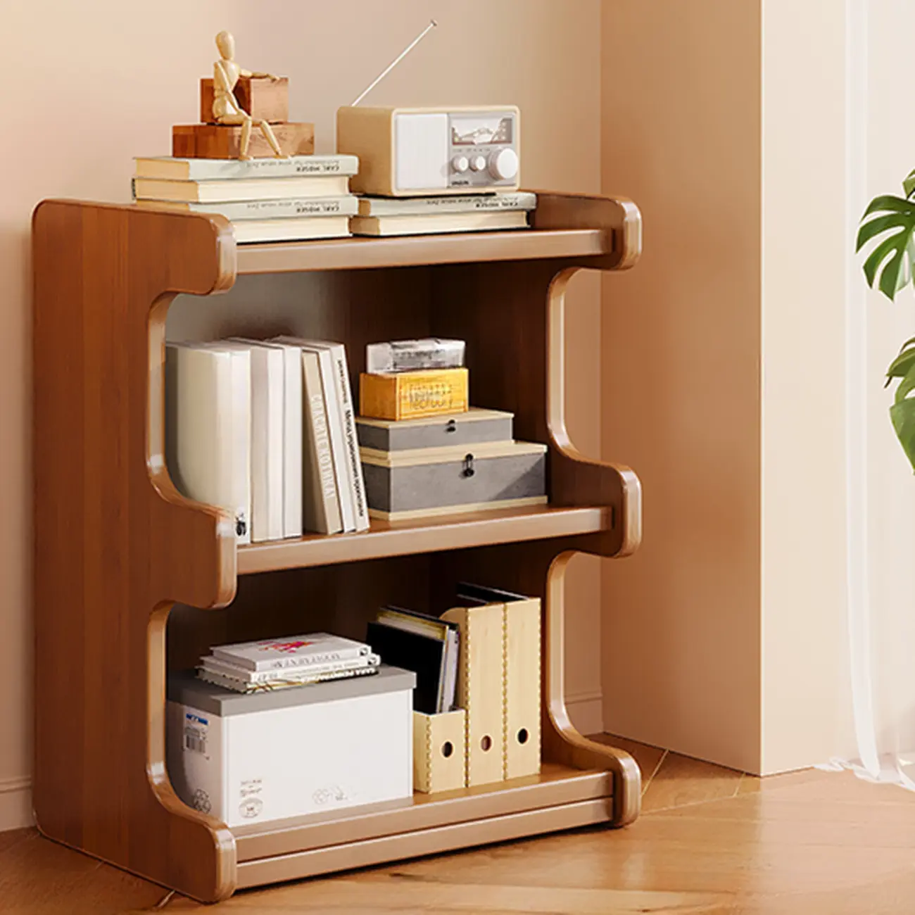 Modern Ladder Brown Wood Bookcase for Office Storage