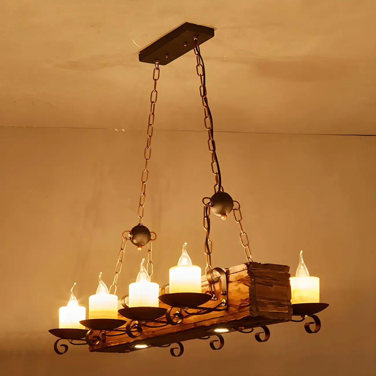 Industrial Brown Wood 8-Light Kitchen Pendant Light