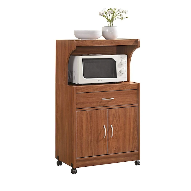 Hodedah Kitchen Dining Room Microwave Shelf Storage Cart with Wheels, Cherry - 60