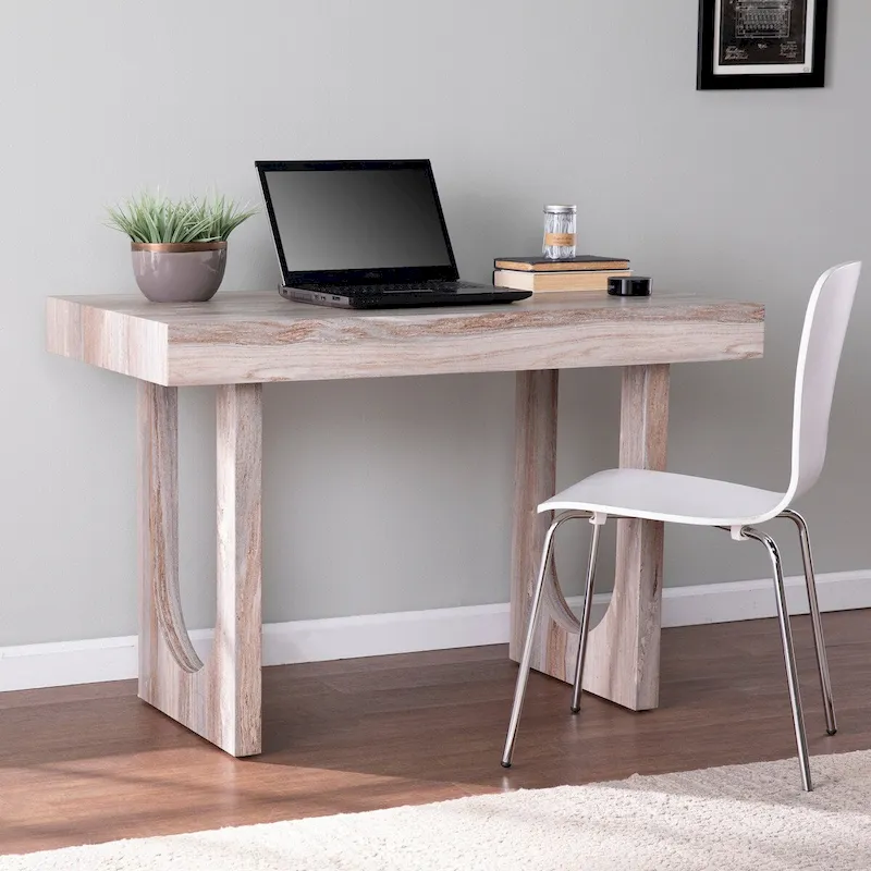 Modern Contemporary Faux Marble Writing Desk, Multifunctional as a Small Space Dining Table or Hobby Workstation