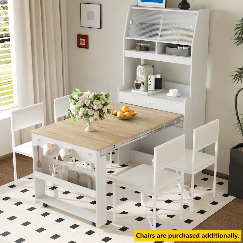 Cupboard Buffet with Hutch & Foldable Dining Table