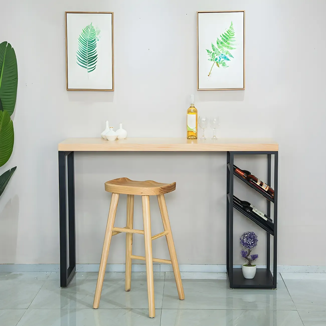 Modern Natural Pine Wood Wine Rack Bar Tables