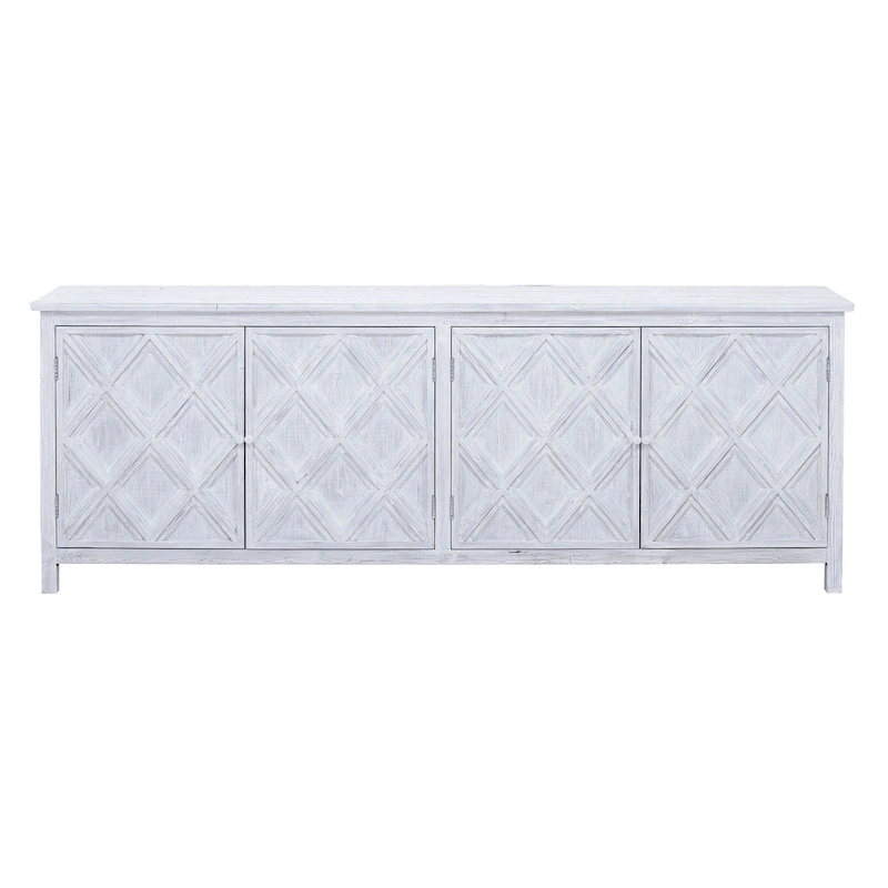 Kendra 94 Reclaimed Pine White Washed Painted Carved Sideboard