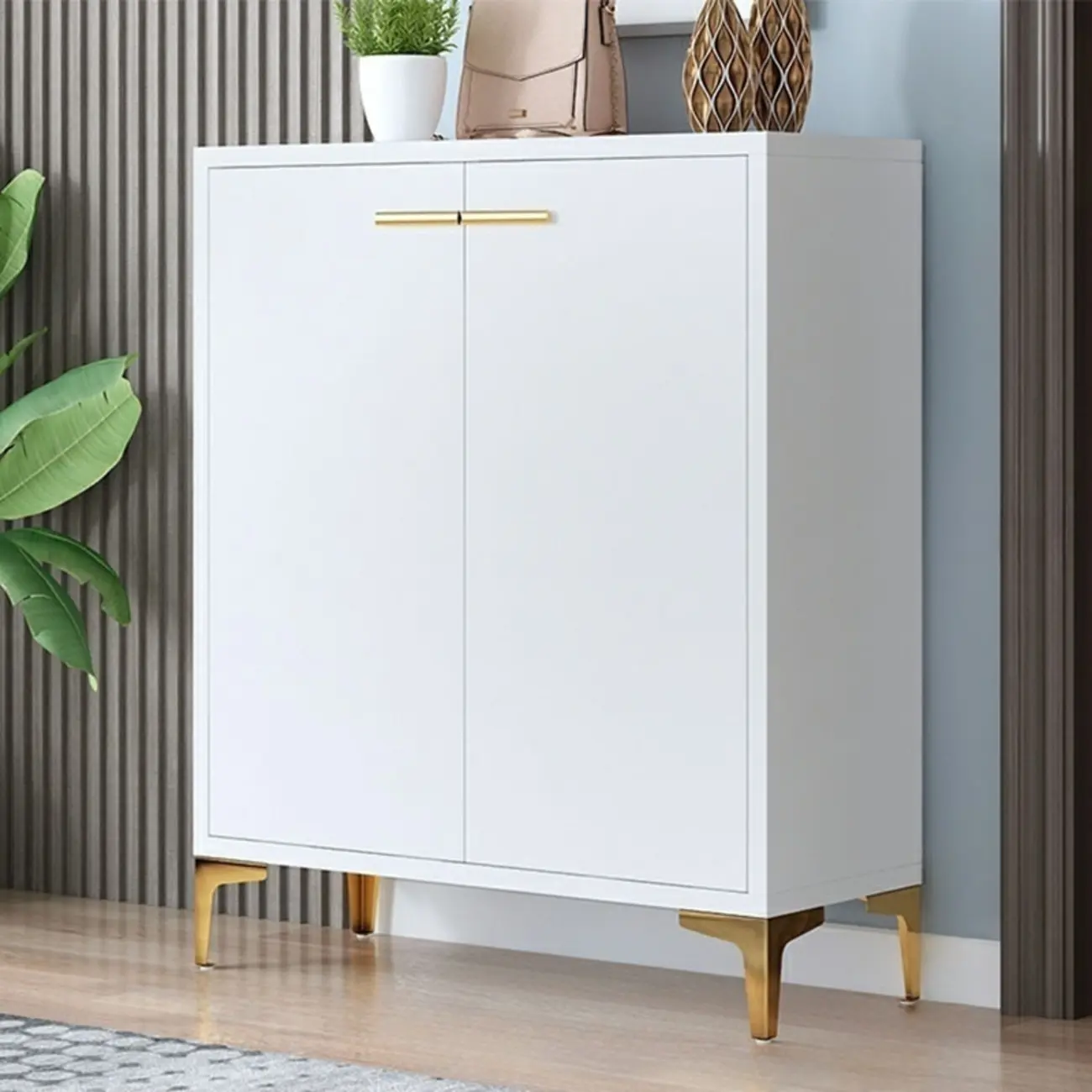 Elegant Grey Wood Hallway Shoe Cabinet with Metal Legs